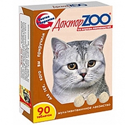 Мультивитаминное лакомство Доктор ZOO с копченостями для взрослых кошек (90 шт)