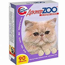 Мультивитаминное лакомство Доктор ZOO с лососем для взрослых кошек (90 шт)