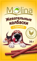 Лакомство Molina жевательные колбаски для кошек с курицей (36 гр)