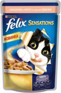 Влажный корм Felix Sensations для кошек (с Лососем в желе со вкусом Трески, 85г)