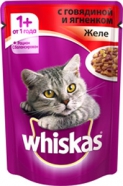 Влажный корм Whiskas для кошек (с говядиной и ягненком в желе, 85г)