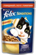 Влажный корм Felix Sensations для кошек (с Говядиной в желе с Томатами, 85г)